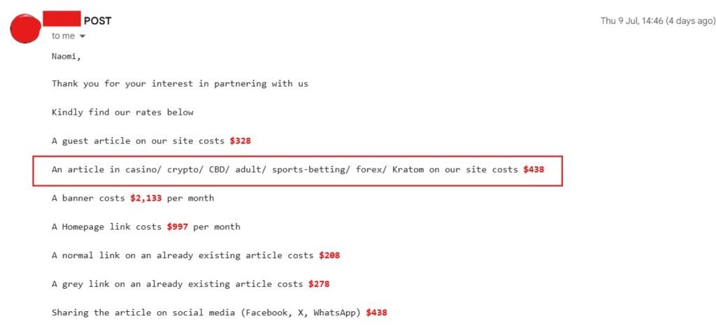 webmaster asking high prices for cbd backlinks
