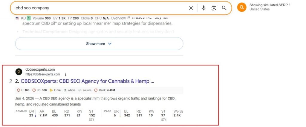 cbdseoxperts ranking #2 for cbd seo company