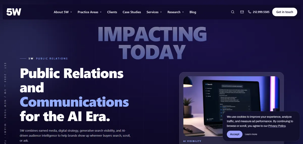 5W Public Relations homepage screenshot